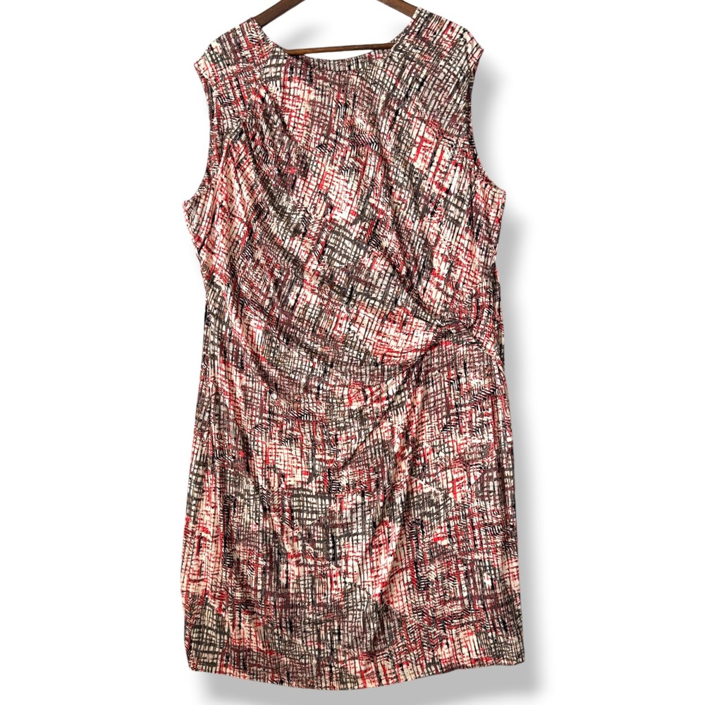 NWT NIC+ZOE Dress 2X Multi Abstract Crosshatch‎ Ruched Draped Faux Wrap S161230W